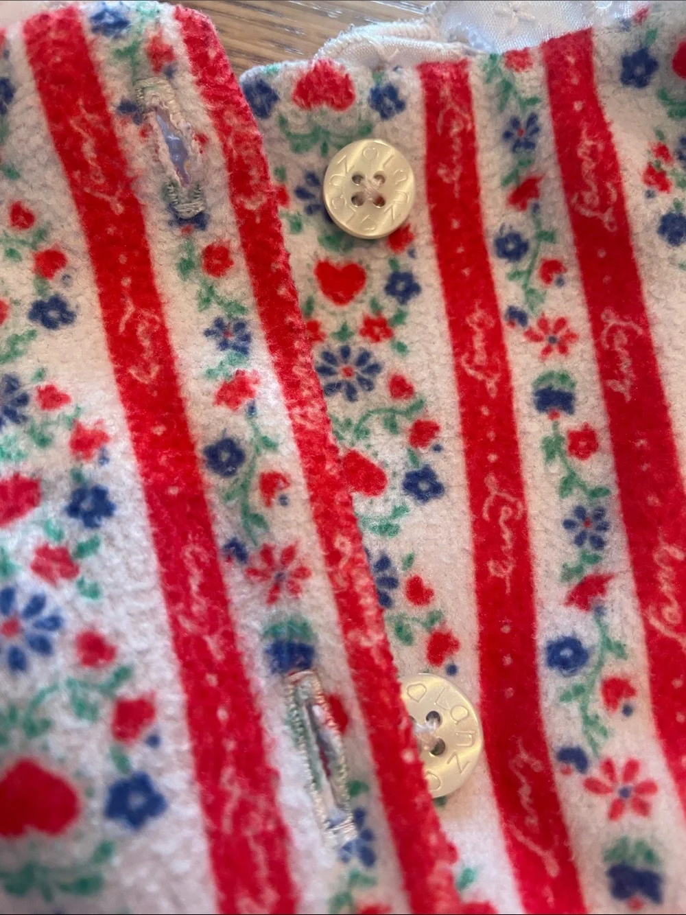 Girls' Red & White Floral Stripe Nightgown with Lace Trim